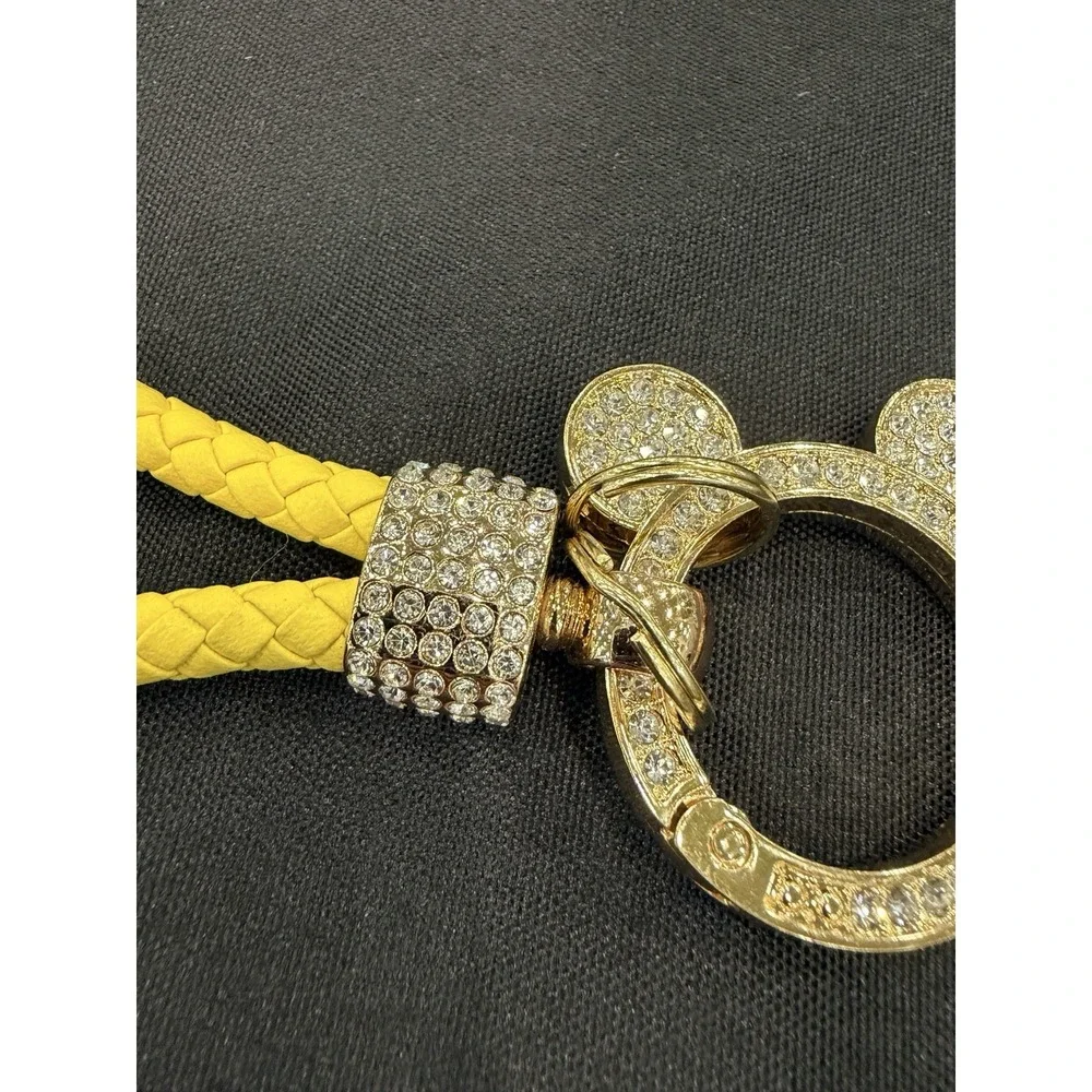 Leather Braided Rope Keychain Pendant Key Car Holder Keyring Mickey Ears Yellow